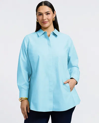 Foxcroft Plus Cici Non Iron Tunic Top In Soft Aqua