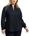 Foxcroft Plus Daphne Long Sleeve Matte Sateen Popover Shirt In Black