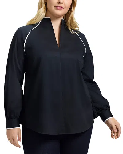 Foxcroft Plus Daphne Long Sleeve Matte Sateen Popover Shirt In Black