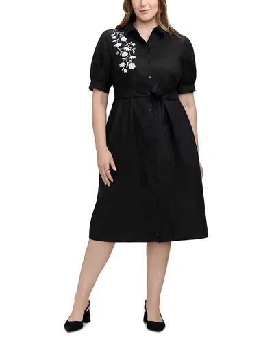 Foxcroft Plus Esther Embroidered Shirtdress In Black