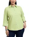 Foxcroft Plus Gwen Three Quarter Sleeve Pinpoint Oxford Shirt In Pistachio