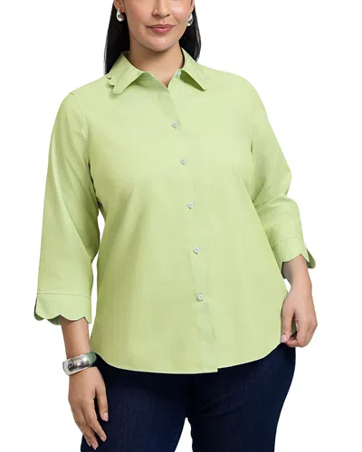 Foxcroft Plus Gwen Three Quarter Sleeve Pinpoint Oxford Shirt In Pistachio