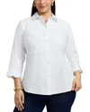 Foxcroft Plus Gwen Three Quarter Sleeve Pinpoint Oxford Shirt In White