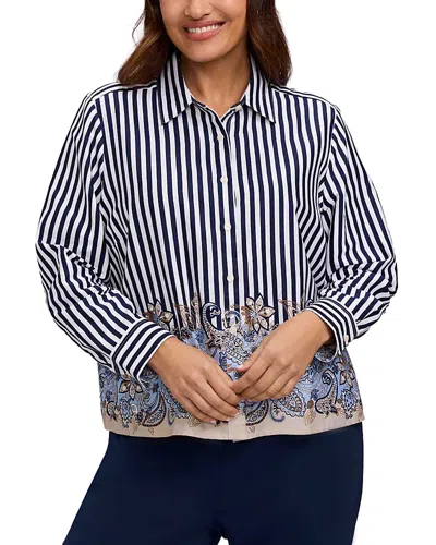 Foxcroft Plus Jodie Long Sleeve Stripe Paisley Shirt In Multi
