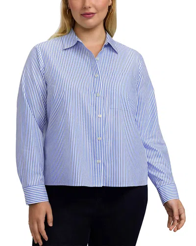 Foxcroft Plus Jodie Long Sleeve Stripe Shirt In Blue