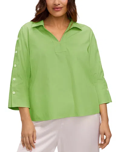 Foxcroft Plus Lainey 3/4 Sleeve Popover Blouse In Green