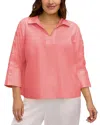 Foxcroft Plus Lainey 3/4 Sleeve Popover Blouse In Orange