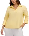 Foxcroft Plus Lainey 3/4 Sleeve Popover Blouse In Yellow