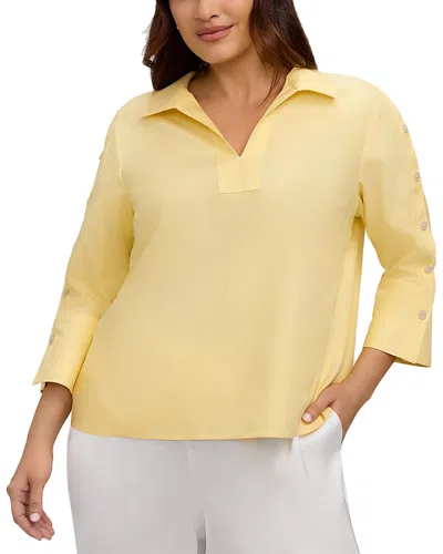 Foxcroft Plus Lainey 3/4 Sleeve Popover Blouse In Yellow