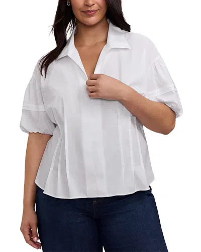 Foxcroft Plus Lucia Elbow Puff Sleeve Shirt In White