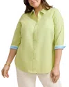 Foxcroft Plus Margie 3/4 Sleeved Pinpoint Oxford Shirt In Pistachio