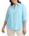 Foxcroft Plus Margie 3/4 Sleeved Pinpoint Oxford Shirt In Soft Aqua