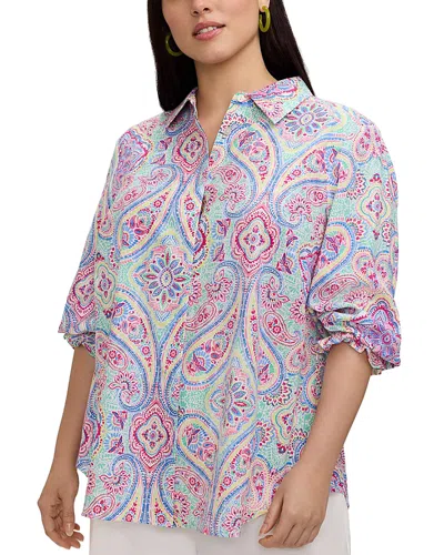 Foxcroft Plus Olivia 3/4 Sleeve Paisley Shirt In Multi