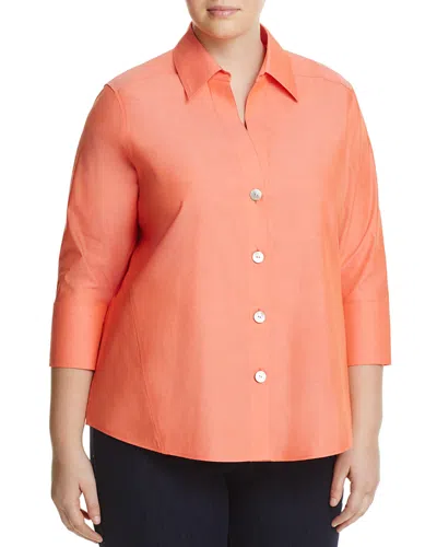 Foxcroft Plus Paige Three-quarter Sleeve Poplin Shirt