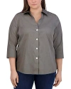 Foxcroft Plus Paityn Three-quarter Sleeve Poplin Shirt In Charcoal