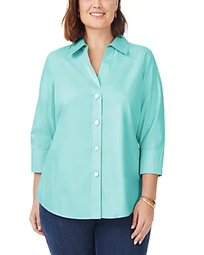 Foxcroft Plus Paityn Three-quarter Sleeve Poplin Shirt In Oceanside