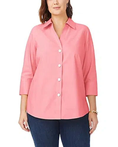 Foxcroft Plus Paityn Three-quarter Sleeve Poplin Shirt In Pink Peach