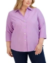 Foxcroft Plus Paityn Three-quarter Sleeve Poplin Shirt In Soft Violet