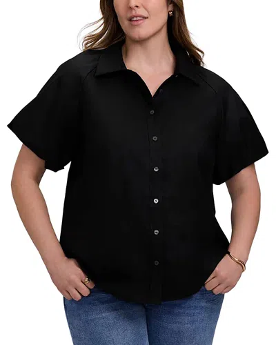 Foxcroft Plus Paula Puff Sleeve Shirt In Black