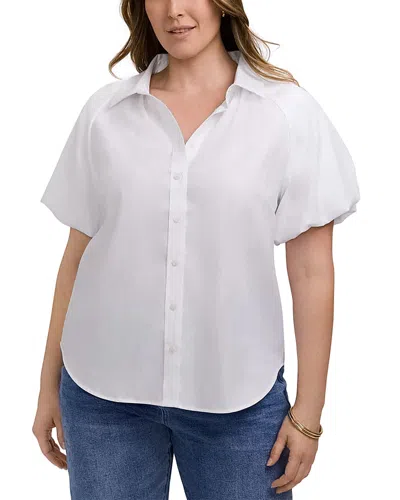 Foxcroft Plus Paula Puff Sleeve Shirt In White