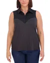 Foxcroft Plus Ricki Mixed Media Top In Black