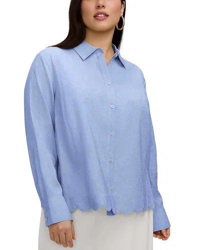 Foxcroft Plus Scarlett Long Sleeve Scallop Shirt In Blue