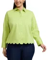 Foxcroft Plus Scarlett Long Sleeved Matte Sateen Shirt In Chartreuse