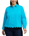 Foxcroft Plus Scarlett Long Sleeved Matte Sateen Shirt In Ibiza Turq
