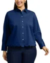 Foxcroft Plus Scarlett Long Sleeved Matte Sateen Shirt In Navy