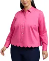 Foxcroft Plus Scarlett Long Sleeved Matte Sateen Shirt In Pink Flamb