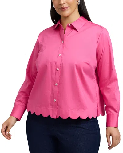Foxcroft Plus Scarlett Long Sleeved Matte Sateen Shirt In Pink Flamb