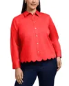 Foxcroft Plus Scarlett Long Sleeved Matte Sateen Shirt In Scarlet Re