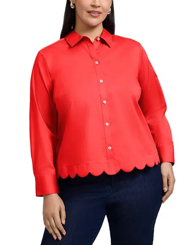 Foxcroft Plus Scarlett Long Sleeved Matte Sateen Shirt In Scarlet Re