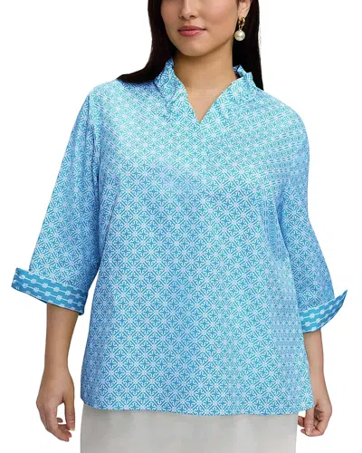 Foxcroft Plus Tammy 3/4 Sleeve Geo Lattice Shirt In Multi