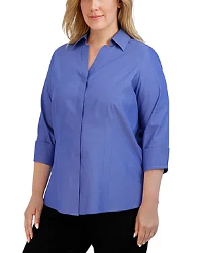 Foxcroft Plus Taylor Blouse In Dark Chambray