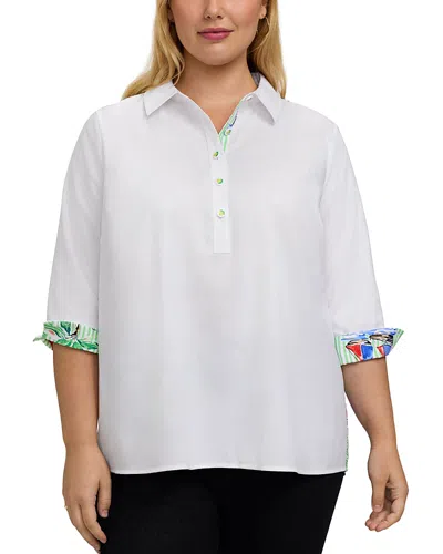 Foxcroft Plus Therese Resort Stripe 3/4 Sleeve Shirt In Multi