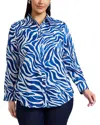 Foxcroft Plus Zoey Long Sleeved Tonal Zebra Shirt In Blue/white