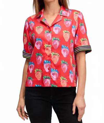 Foxcroft Quinn Short Sleeve Shirt In Strawberry Delight In Multi