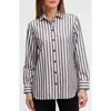Foxcroft Rainbow Stripe Relaxed Fit Cotton Blend Button-up Shirt In Black Multi Stripe