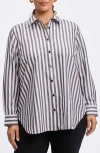 Foxcroft Rainbow Stripe Relaxed Fit Cotton Blend Button-up Shirt In Multi Stripe
