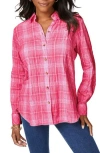 Foxcroft Cici Plaid Non-iron Button-up Tunic Shirt In Pure Pink