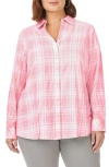 Foxcroft Faith Beach Plaid Button-up Tunic Shirt In Pink Champagne