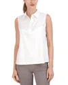 Foxcroft Mixed Media Sleeveless Button-up Shirt In White