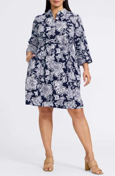 Foxcroft Rocca Floral Print Belted Shirtdress In Multi