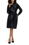 Foxcroft Rocca Long Sleeve Faux Leather Shirtdress In Black