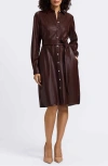 Foxcroft Rocca Long Sleeve Faux Leather Shirtdress In Brown