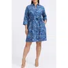 Foxcroft Rocca Paisley Print Belted Cotton Shirtdress In Blue