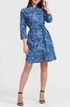 Foxcroft Rocca Paisley Print Belted Cotton Shirtdress In Blue