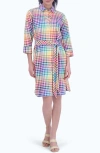 FOXCROFT FOXCROFT ROCCA RAINBOW GINGHAM TIE WAIST SHIRTDRESS