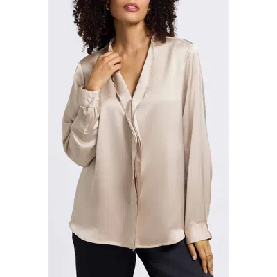 Foxcroft Rosale Ruffle Placket Button-up Shirt In Neutral